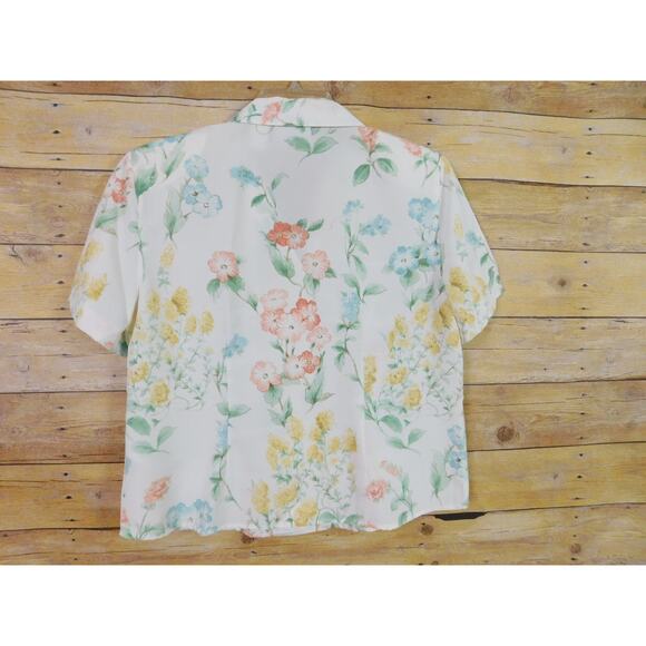 Alfred Dunner Shirt Petite 12P White Yellow Green Flowers Short Sleeve - Picture 4 of 6